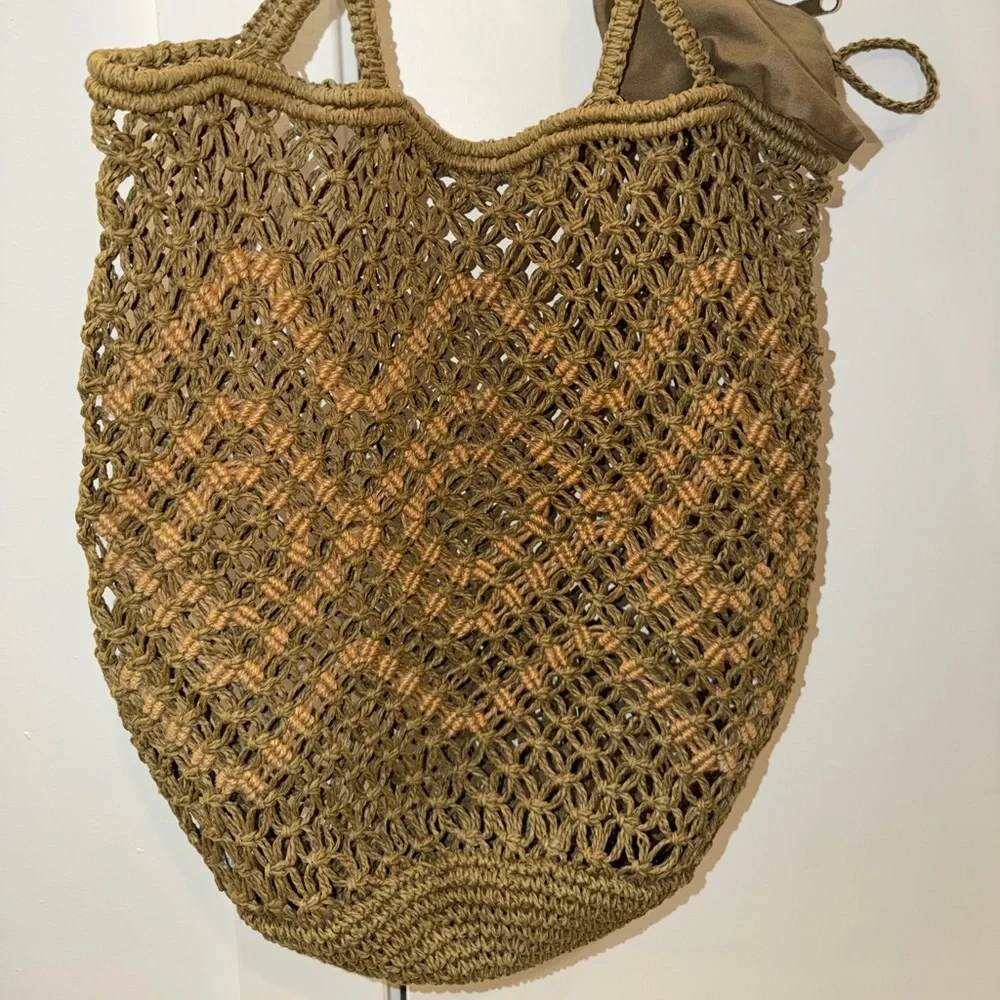 Green & Tan Woven Basket BoHo Hobo Bag - Picture 3 of 9